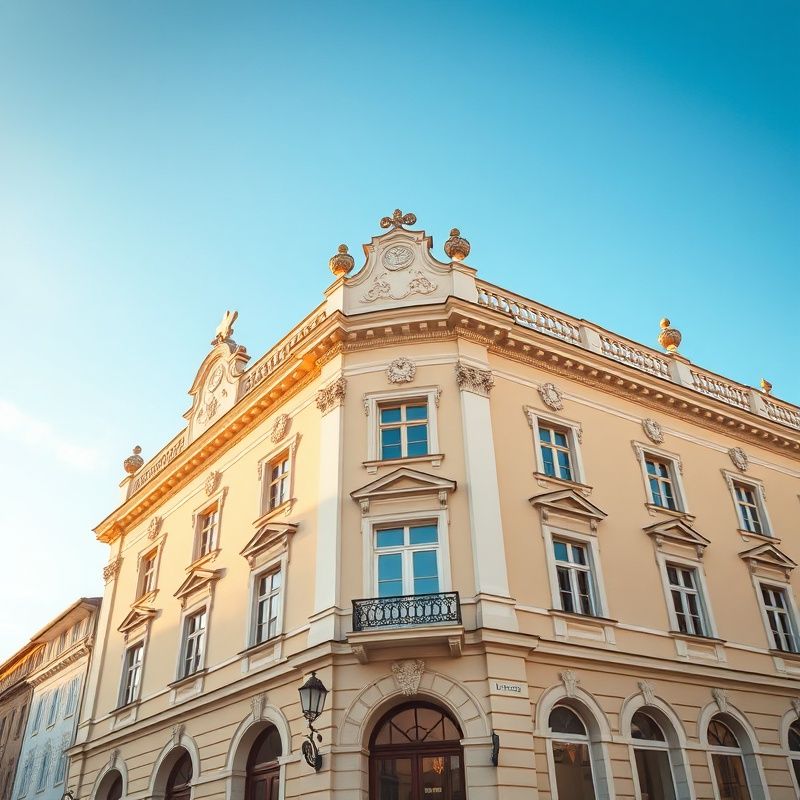 Barokní budova na Horním náměstí v Olomouci v teplém odpoledním světle