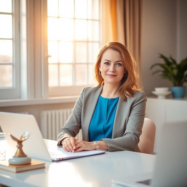 Portrét finanční poradkyně u pracovního stolu